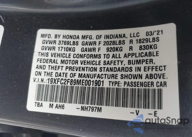 19XFC2F89ME001901: 42636040