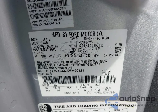 1FTEW1CMXDFA90821: 42637129