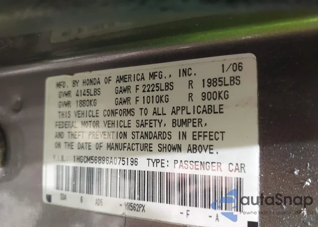 1HGCM56896A075196: 42638450