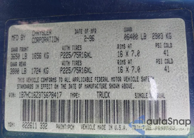 1B7HC16Z3TS678417: 42638508