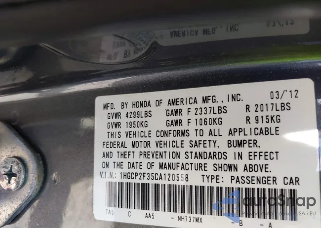 1HGCP2F35CA120558: 42638588