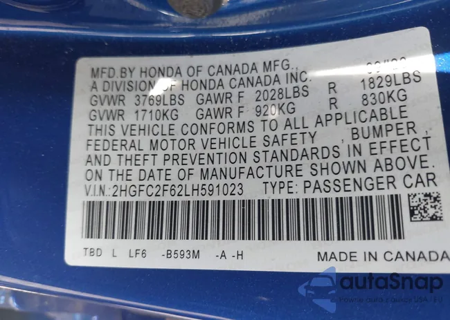 2HGFC2F62LH591023: 42638925