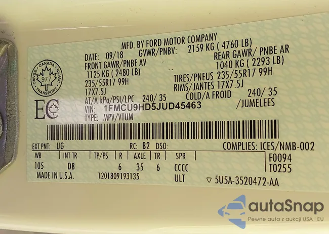 1FMCU9HD5JUD45463: 42638247