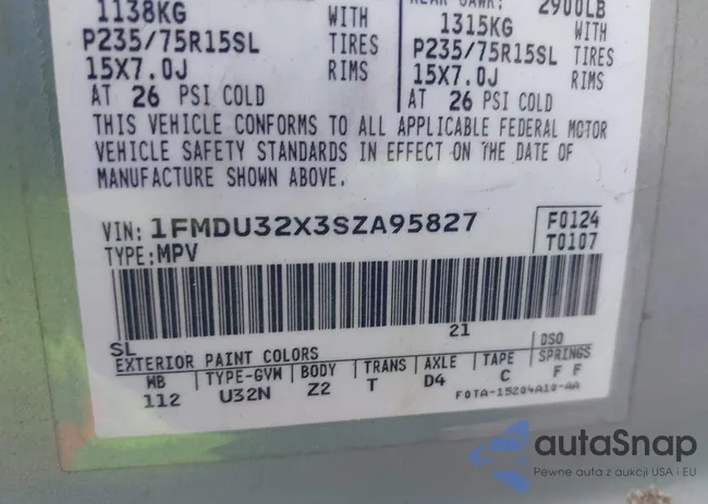 1FMDU32X3SZA95827: 42638276