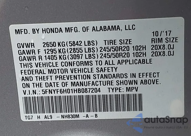 5FNYF6H01HB087204: 42640500