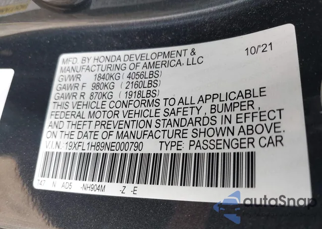 19XFL1H89NE000790: 42640801