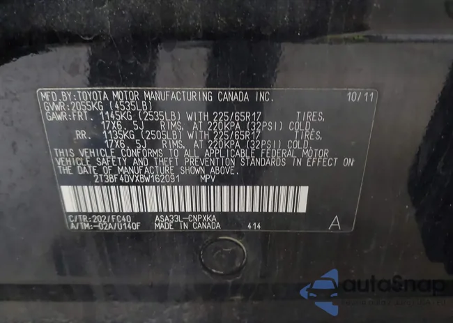 2T3BF4DVXBW162091: 42641403