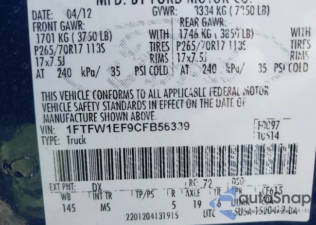 1FTFW1EF9CFB56339: 42641565