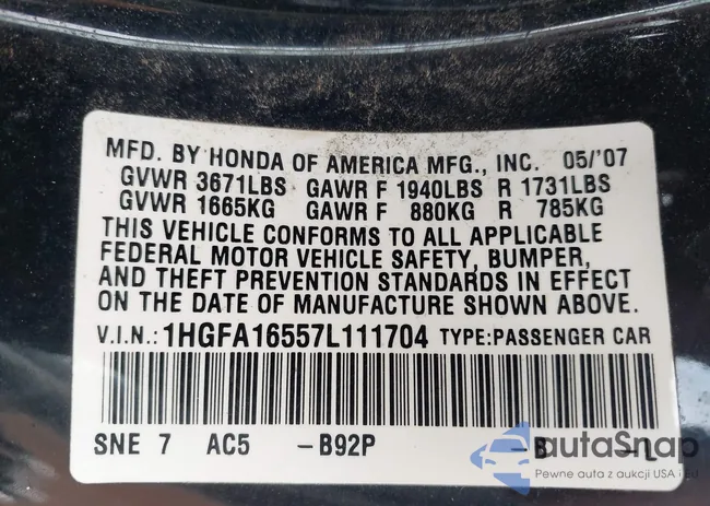 1HGFA16557L111704: 42641045