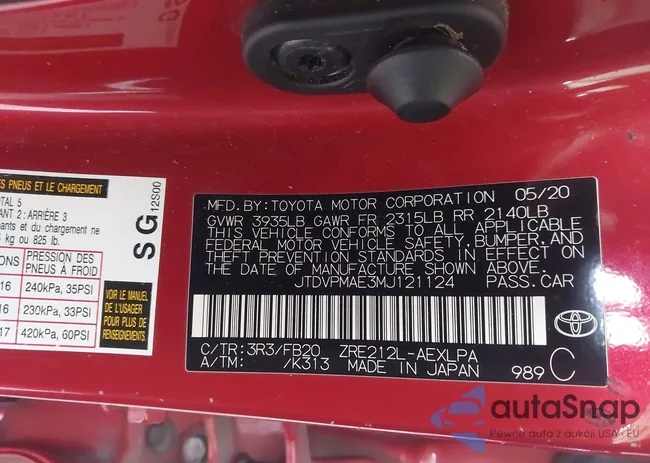 JTDVPMAE3MJ121124: 42642548