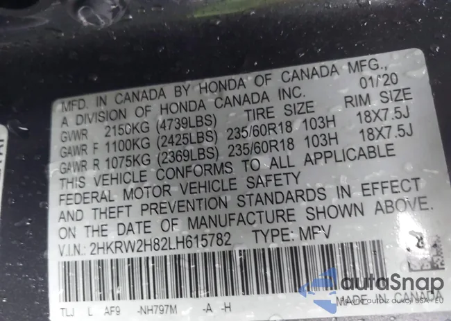 2HKRW2H82LH615782: 42642013