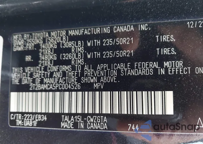 2T2BAMCA5PC004526: 42642053