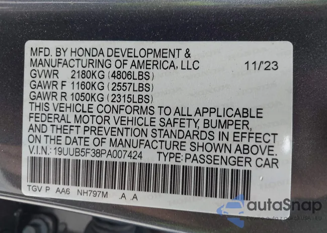 19UUB5F38PA007424: 42643517