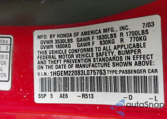 1HGEM22083L075763: 42643235