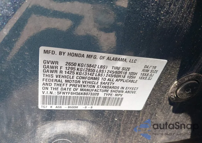 5FNYF6H56KB073320: 42644380