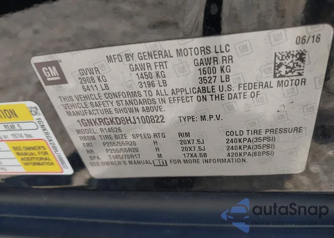 1GNKRGKD8HJ100822: 42645385