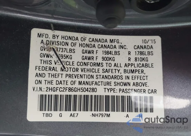 2HGFC2F86GH504280: 42645535