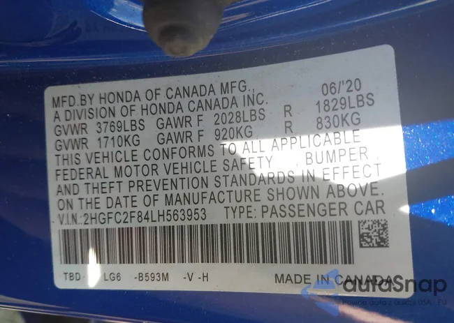 2HGFC2F84LH563953: 42645577