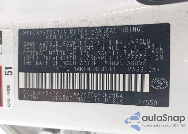 4T1C11AK8NU669211: 42645676