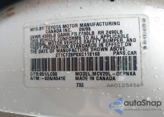 2T1CF28P0XC118168: 42645847