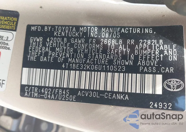 4T1BE32K06U110523: 42646830