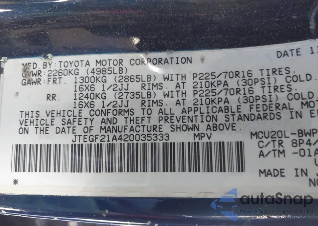 JTEGF21A420035333: 42647553