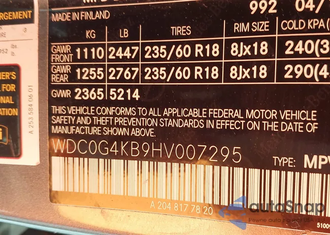 WDC0G4KB9HV007295: 42647713