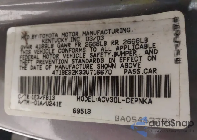 4T1BE32K33U716670: 42647817