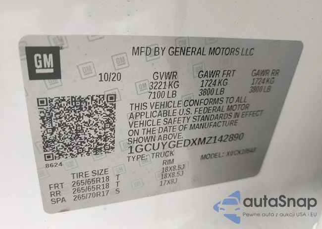 1GCUYGEDXMZ142890: 42647869