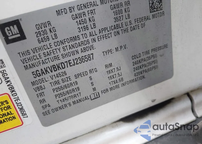 5GAKVBKD7EJ236587: 42647220