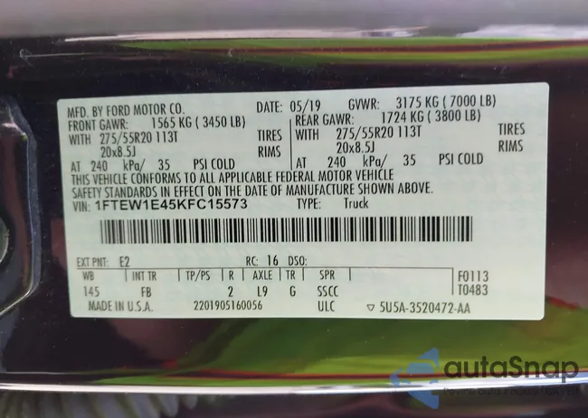1FTEW1E45KFC15573: 42647234