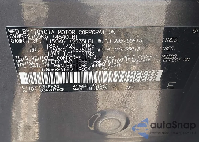 JTMDFREV8FD119604: 42648576