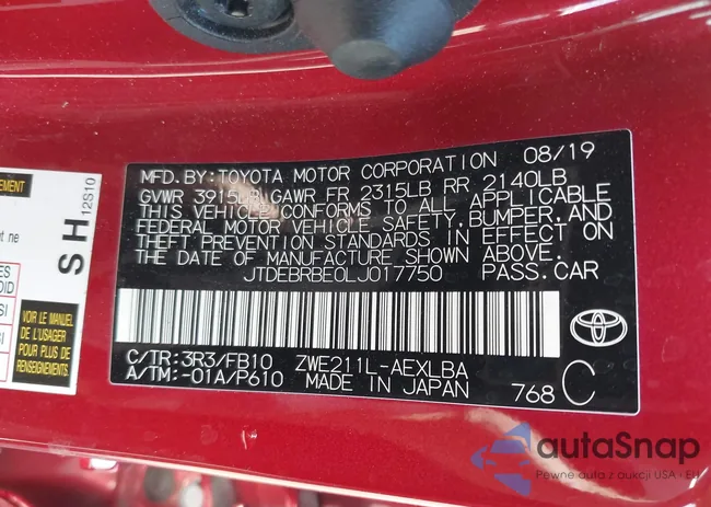 JTDEBRBE0LJ017750: 42648618