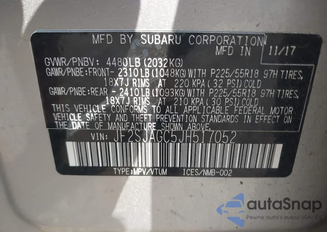 JF2SJAGC5JH517052: 42648719