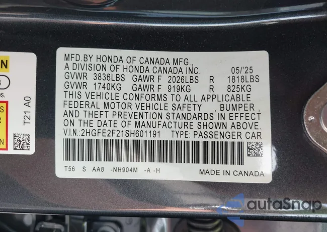 2HGFE2F21SH601191: 42649418