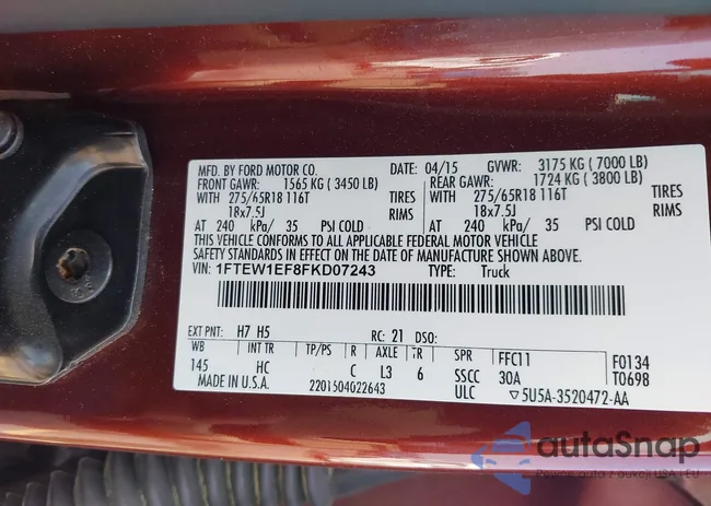 1FTEW1EF8FKD07243: 42649748