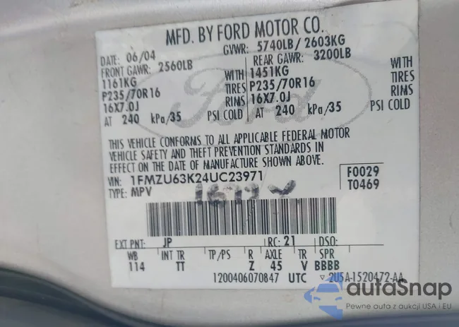 1FMZU63K24UC23971: 42649022