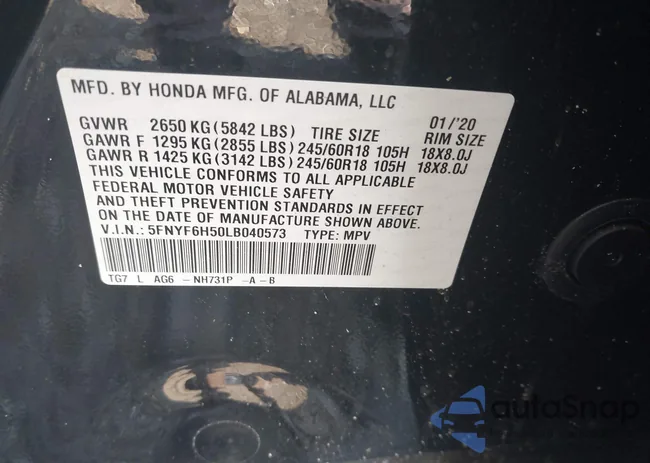 5FNYF6H50LB040573: 42649262