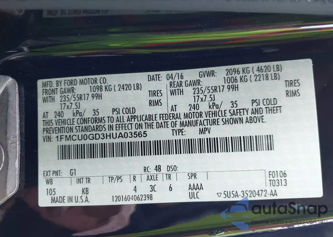 1FMCU0GD3HUA03565: 42650707