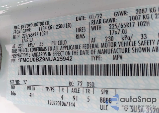 1FMCU0BZ9NUA25942: 42651753