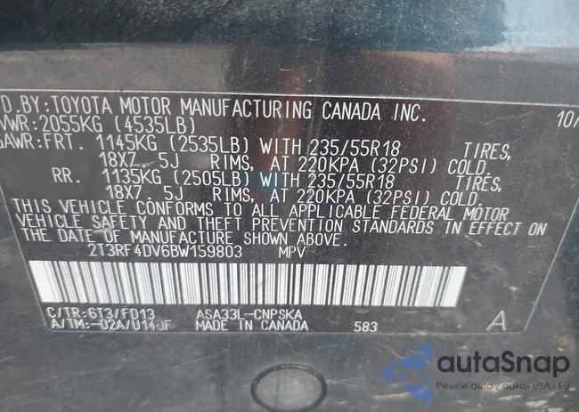 2T3RF4DV6BW159803: 42651015