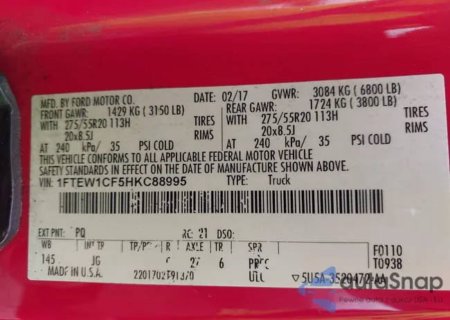 1FTEW1CF5HKC88995: 42651153