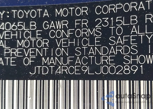 JTDT4RCE9LJ002891: 42651258