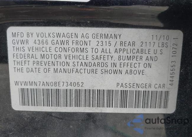 WVWMN7AN0BE734052: 42652410