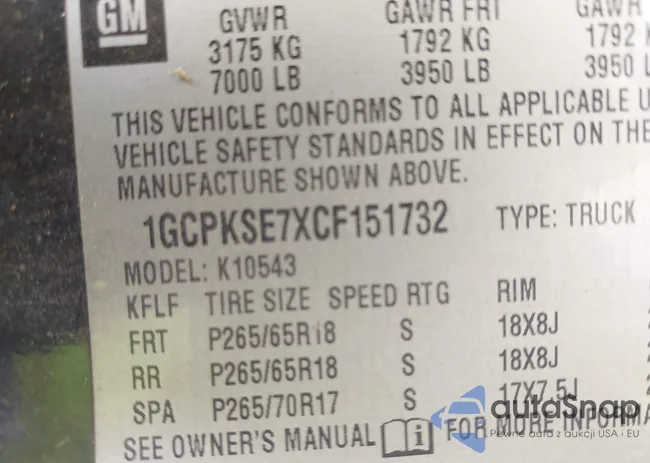 1GCPKSE7XCF151732: 42652633