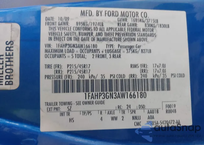 1FAHP3GN3AW166180: 42652639