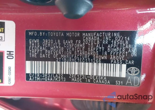 2T1BURHE1EC111266: 42652128