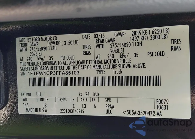 1FTEW1CP3FFA85103: 42652320