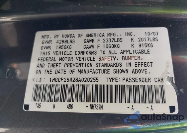 1HGCP26428A020255: 42652329