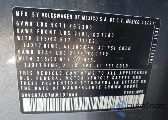 3VV2B7AX7MM101564: 42653360